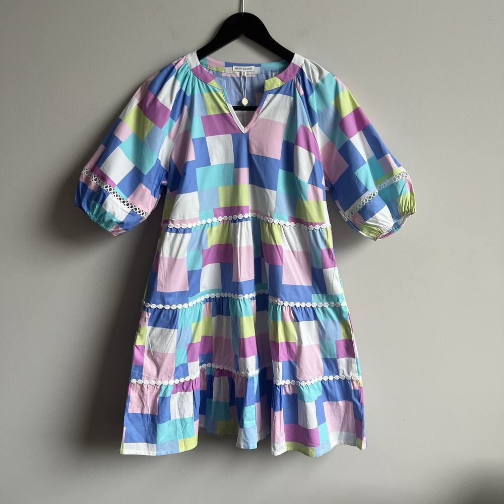 Mary Square Dress NWT M The Palmer Balloon Sleeve Babydoll Colorful